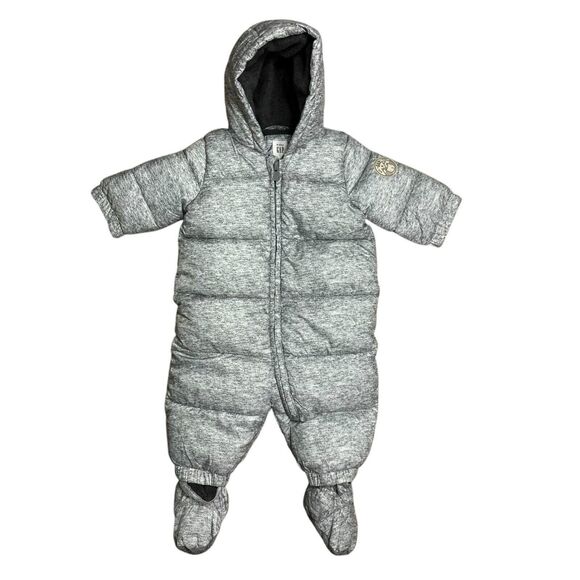 Baby Gap 0-6 Months Grey Down Insulated Bunting Snowsuit Fleece Booties Puffer - Picture 9 of 9